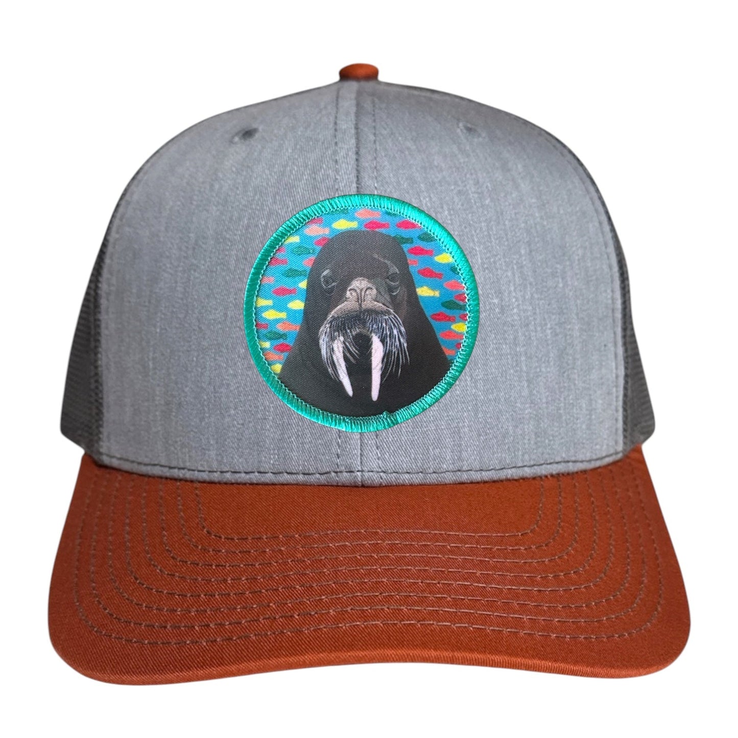 Walrus Trucker Hat Hats FlynHats Grey/Terracotta