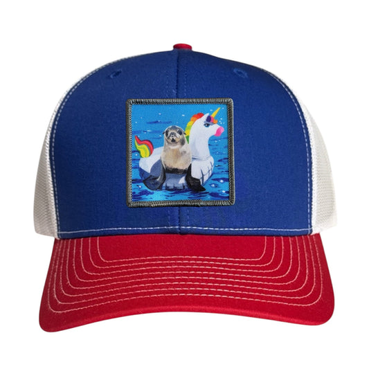Unicorn Drifter Trucker Hat Hats FlynHats Red/White/Royal