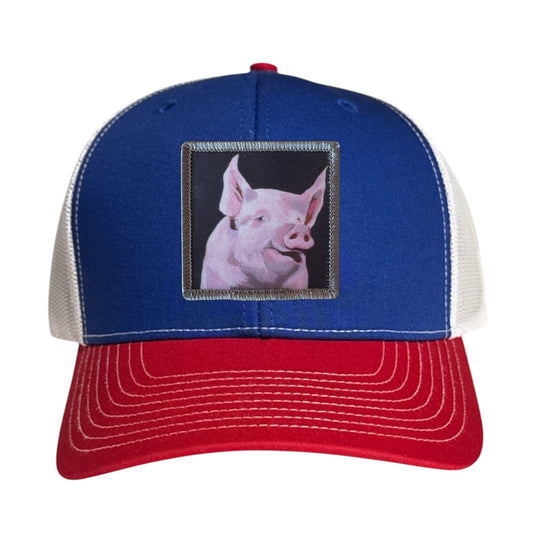 Piggie Trucker Hat Hats FlynHats Red/White/Royal