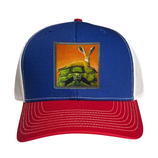 The Tortoise by a Hare Trucker Hat Hats FlynHats Red/White/Royal