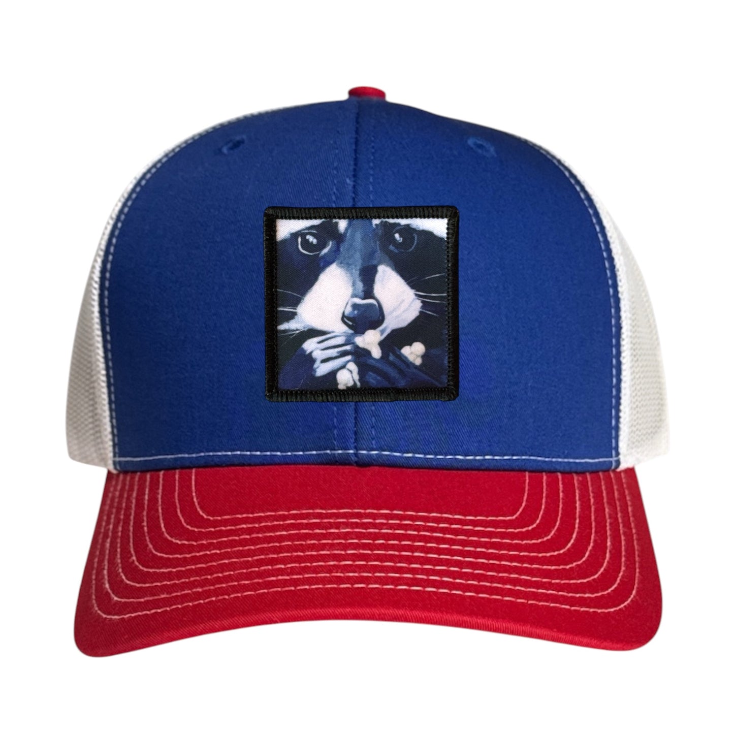 Red/White/Royal Trucker Hats Flyn Costello Raccoon Pop