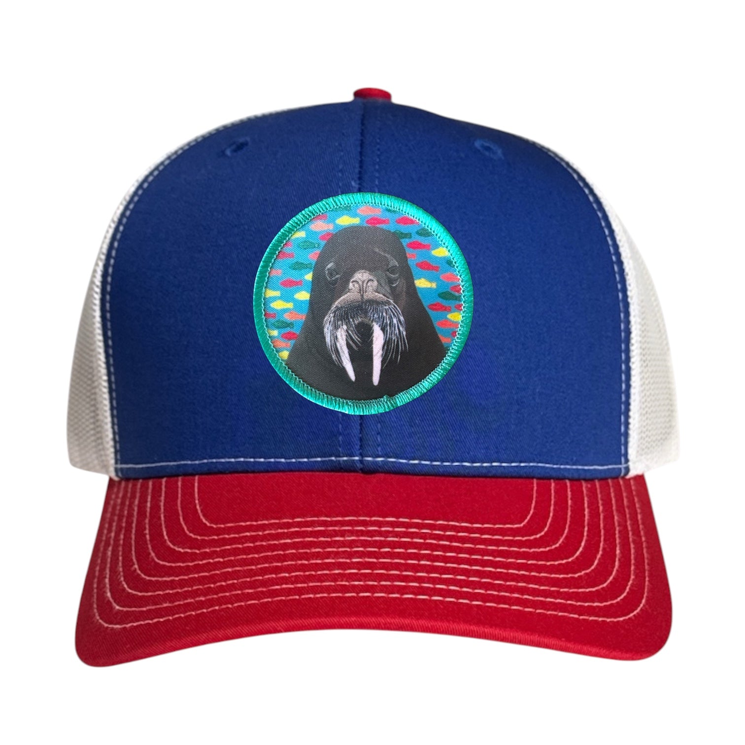 Red/White/Royal Trucker Hats Flyn Costello Walrus