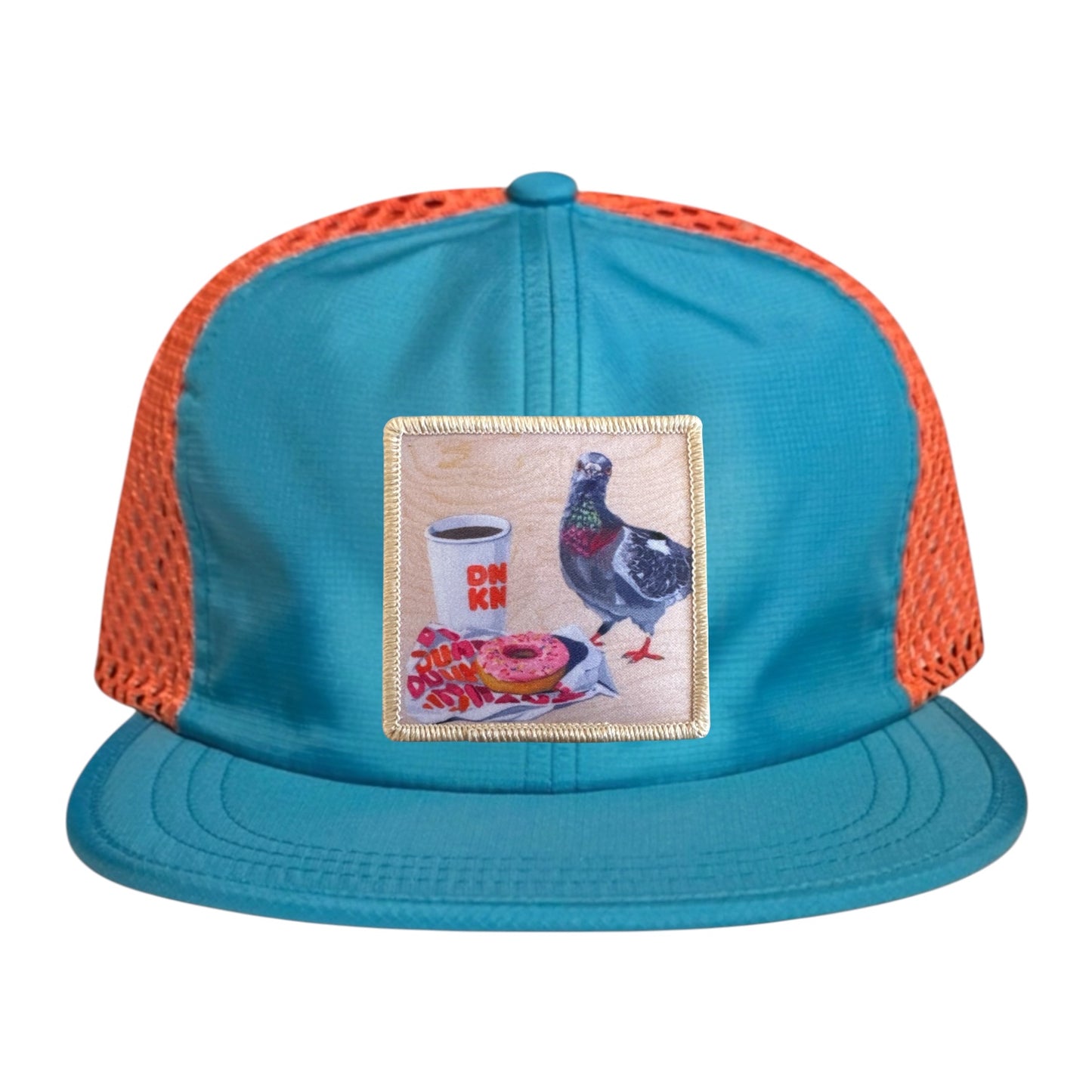 Wide Set Mesh Cap Orange/ Teal Hats FlynHats Pigeons Run On Donuts