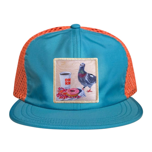 Pigeons Run On Donuts Wideset Mesh Cap Hats FlynHats Orange/Teal