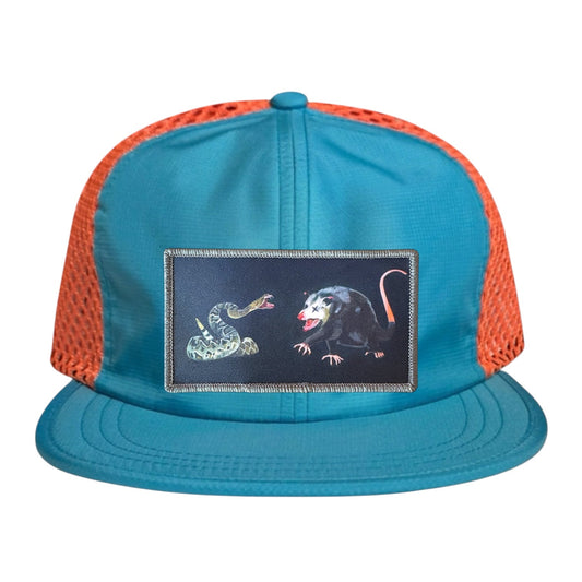 NOT DEAD YET Fangs Out Wideset Mesh Cap Hats FlynHats Orange/Teal