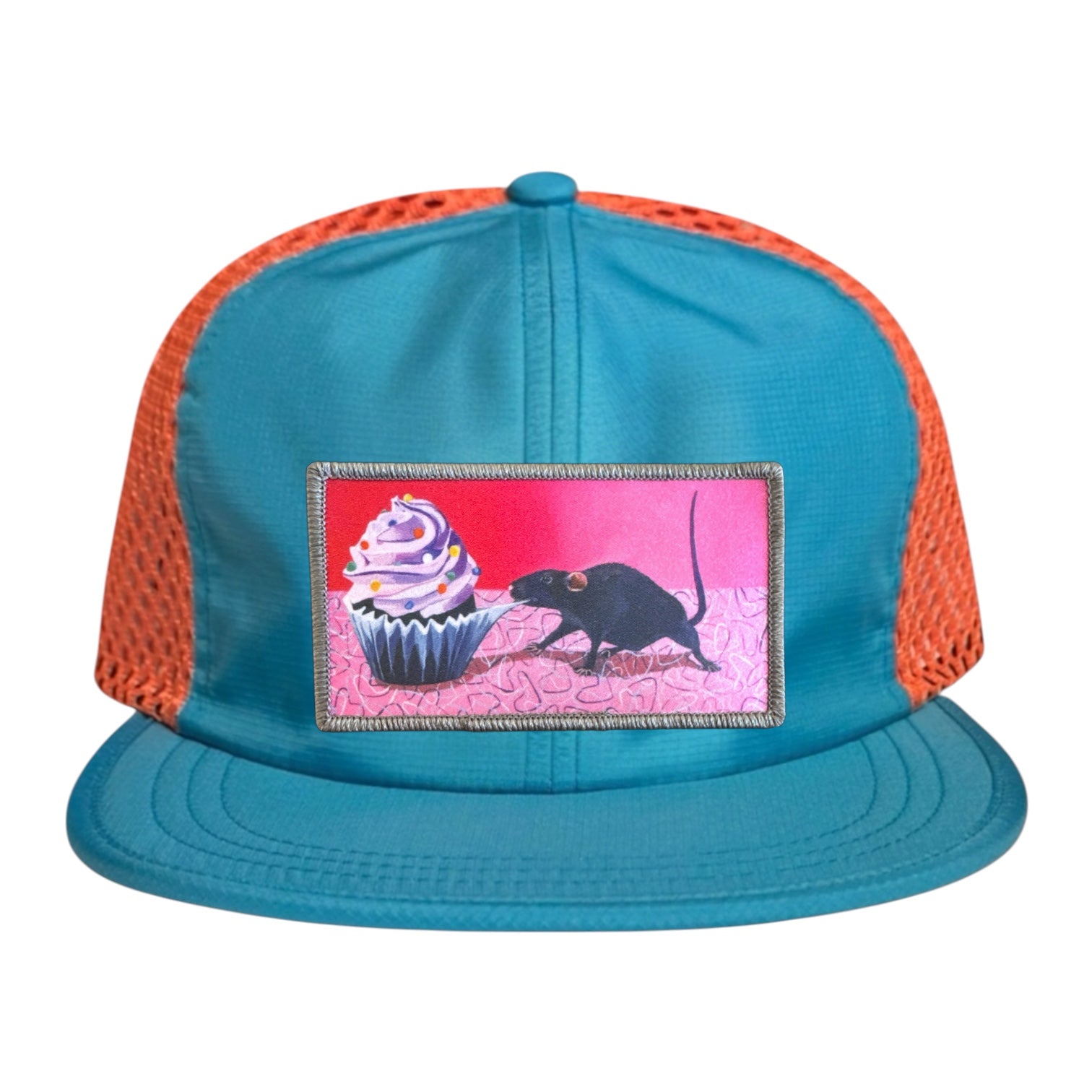 Rats Got My Cake Wideset Mesh Cap Hats FlynHats Orange/Teal
