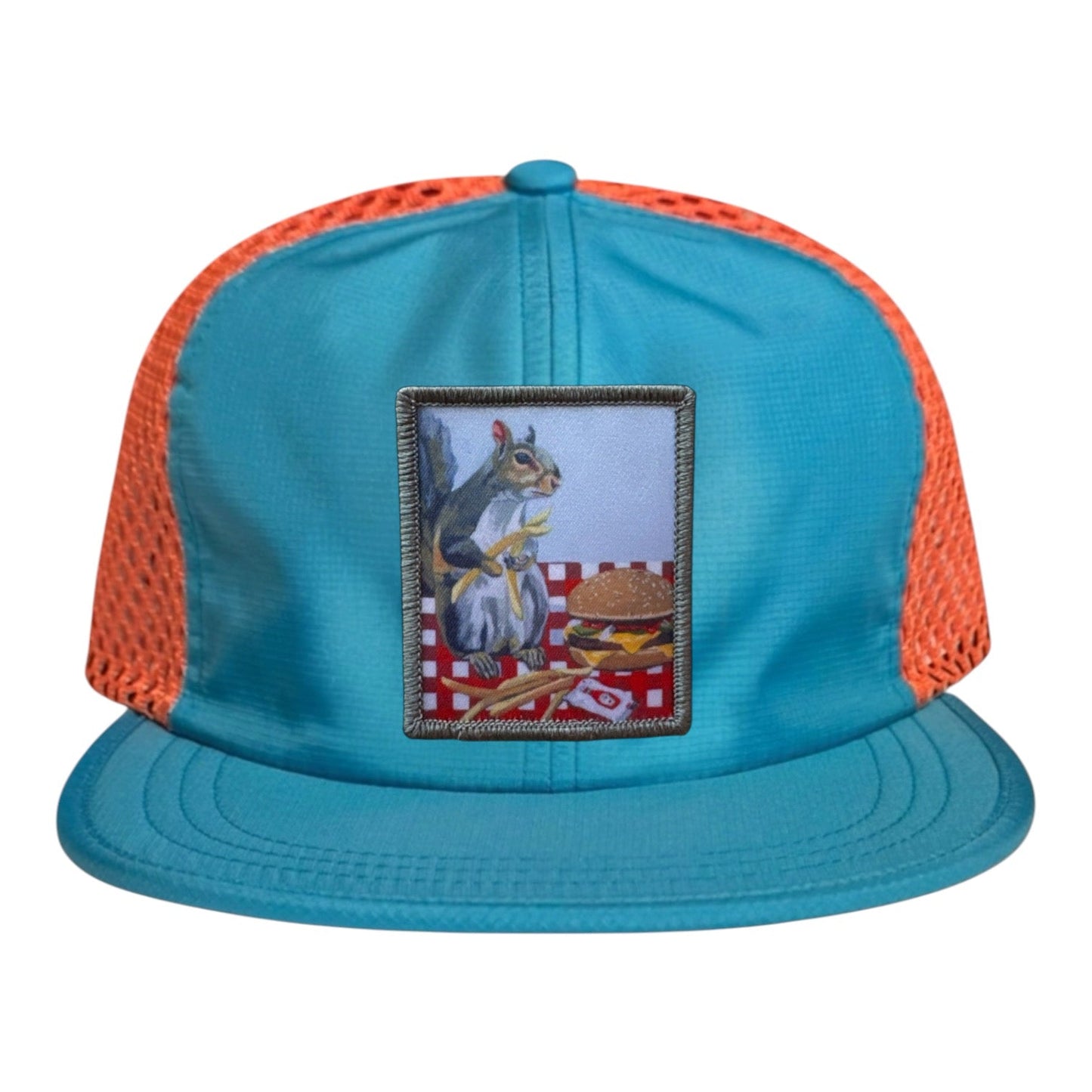 Squirrel Burger Wideset Mesh Cap Hats FlynHats Orange/Teal