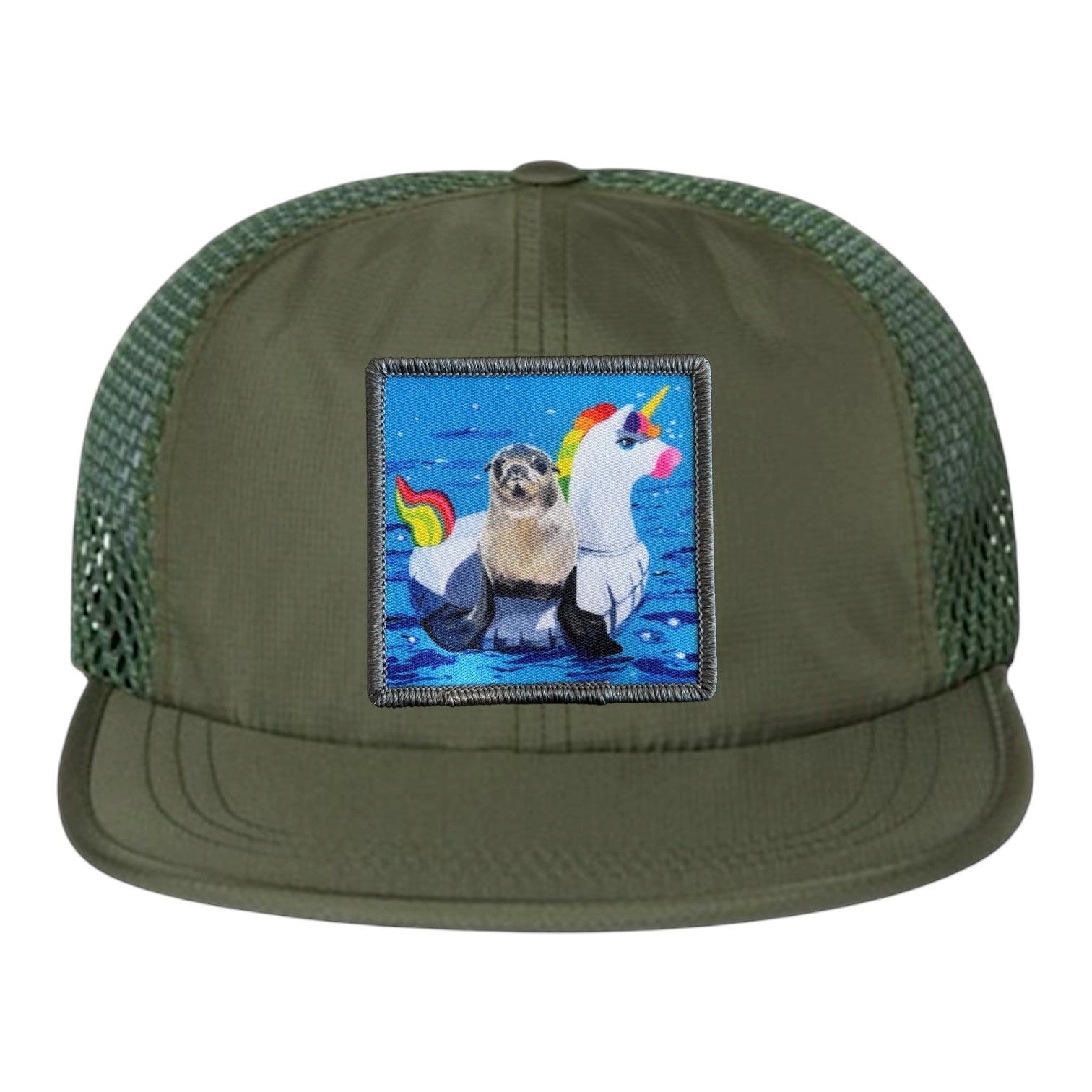 Olive Wideset Mesh Cap Hats FlynHats Unicorn Drifter