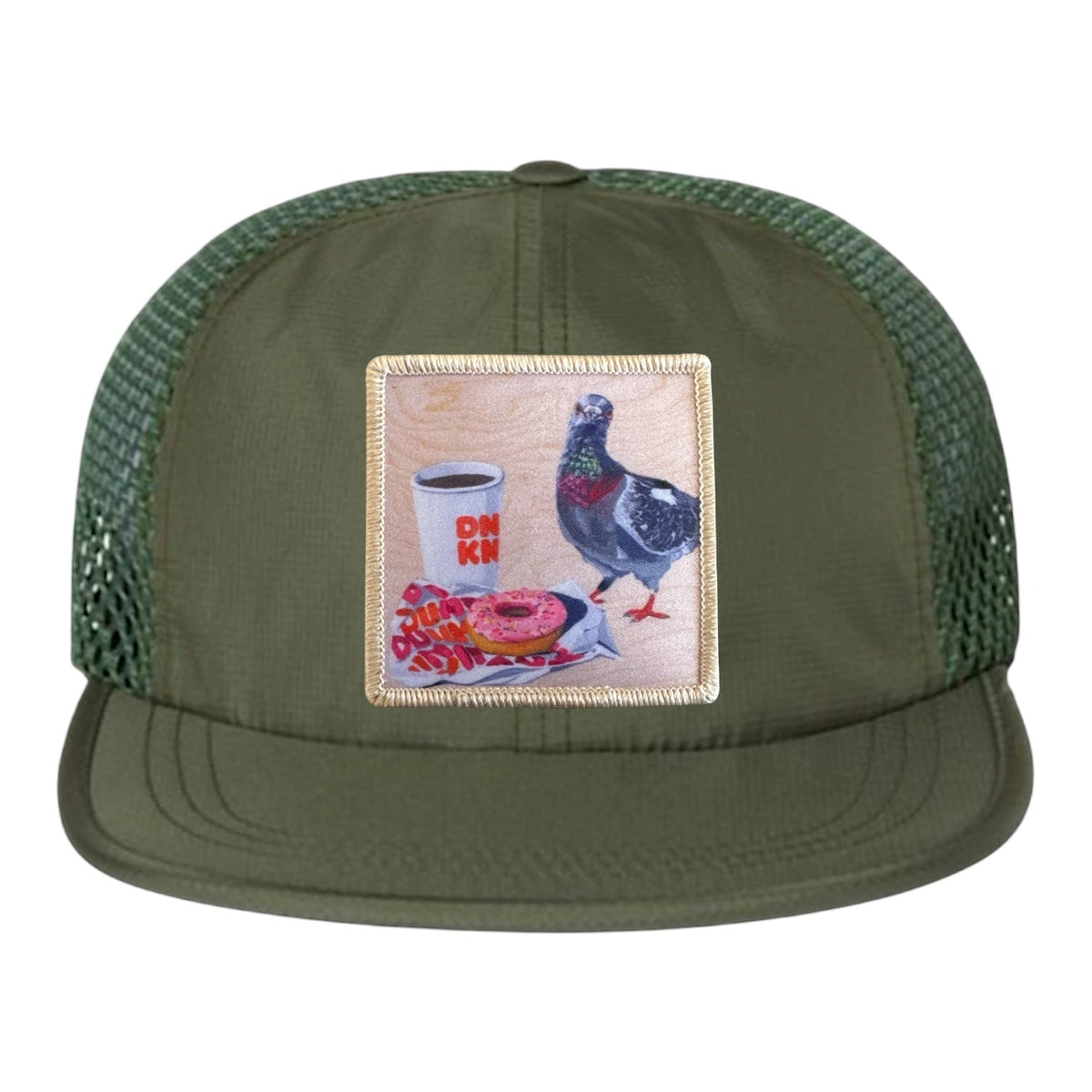 Pigeons Run On Donuts Wideset Mesh Cap Hats FlynHats Olive