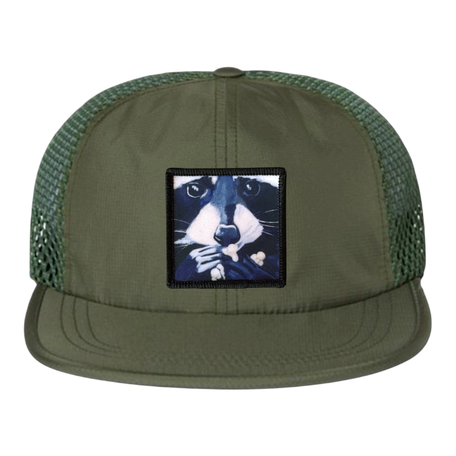 Olive Wideset Mesh Cap Hats FlynHats Raccoon Pop