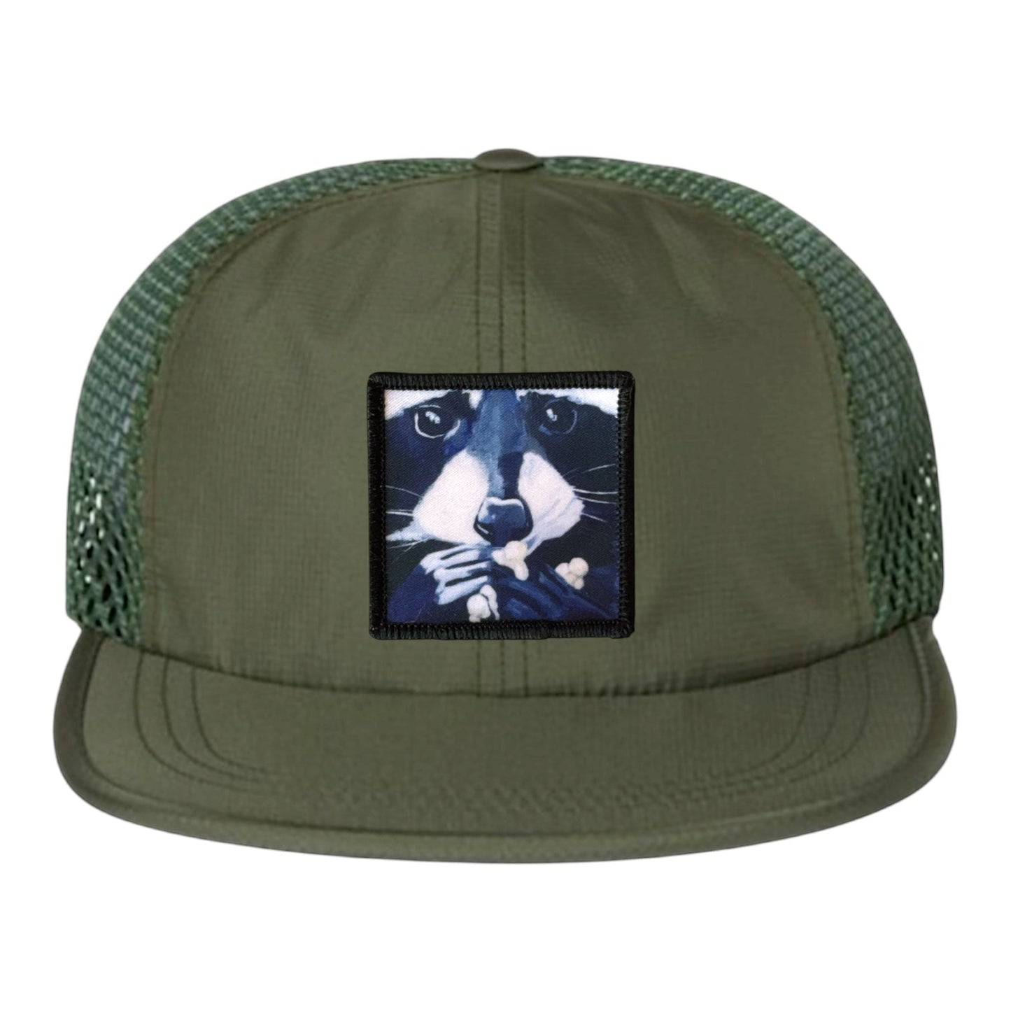 Raccoon Pop Wideset Mesh Cap Hats FlynHats Olive