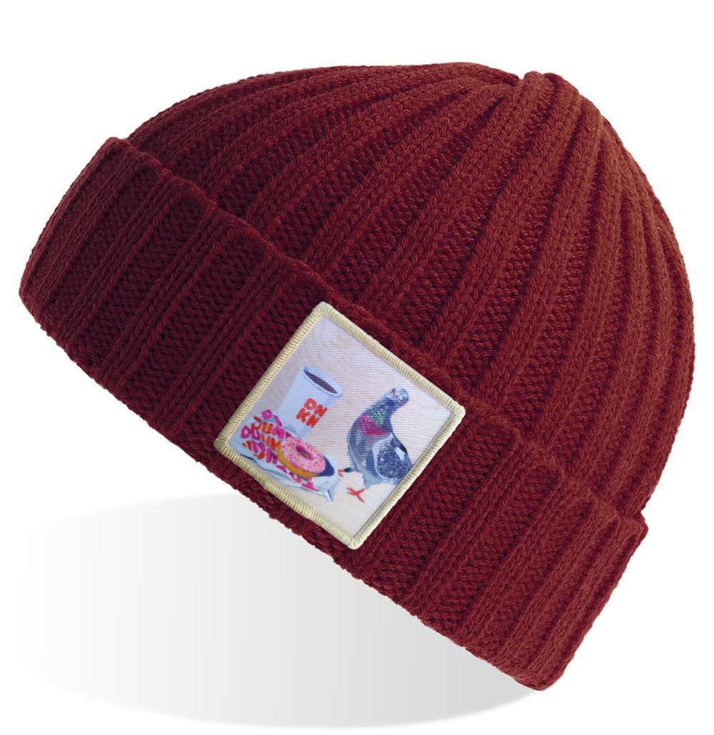 Pigeons Run on Donuts Sustainable Cable Knit Beanie - Maroon