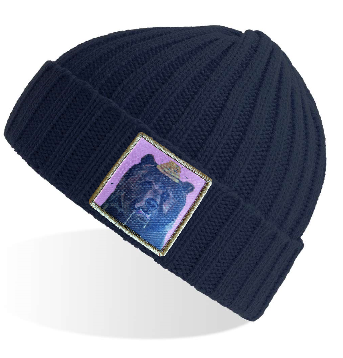 Hot Pink Honey Bear Sustainable Cable Knit Beanie - Navy