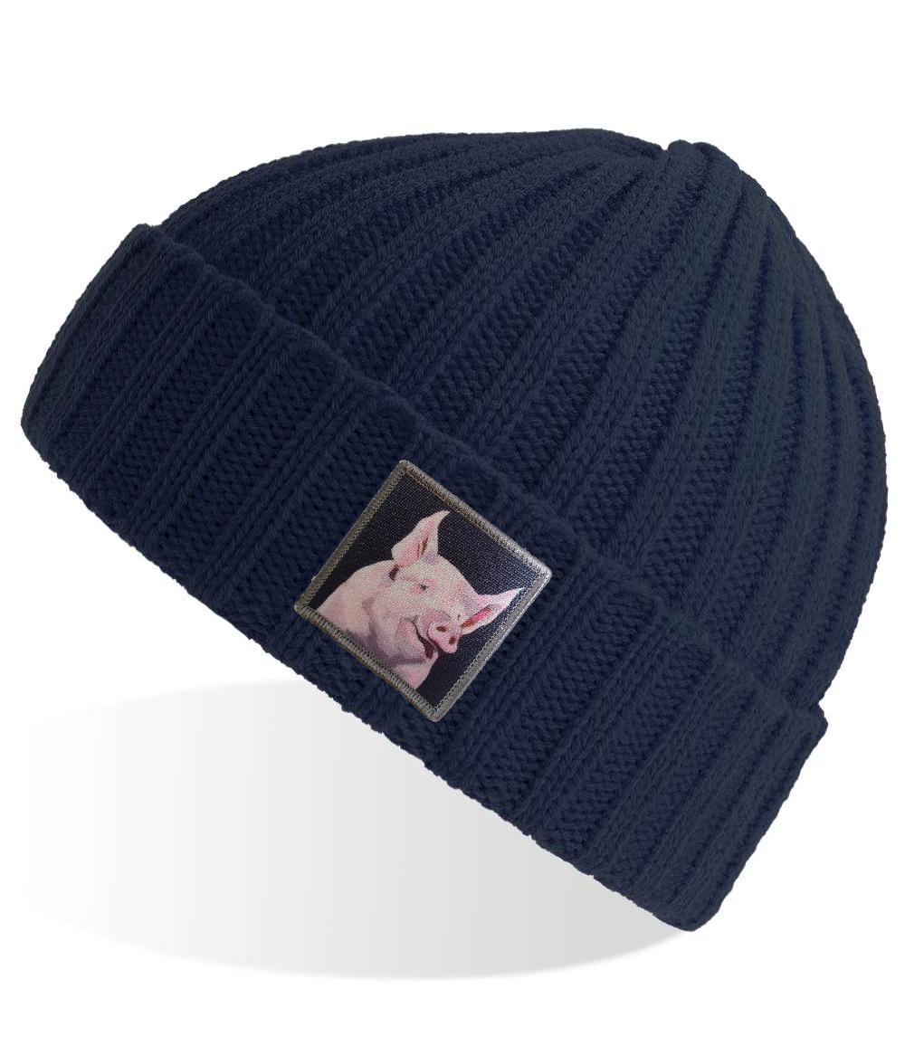 Piggie Sustainable Cable Knit Beanie - Navy