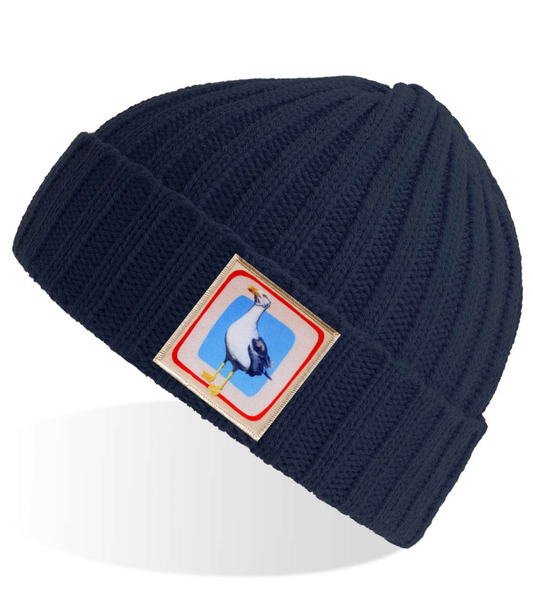 Standing Seagull Sustainable Cable Knit Beanie Hats Flyn Hats Navy