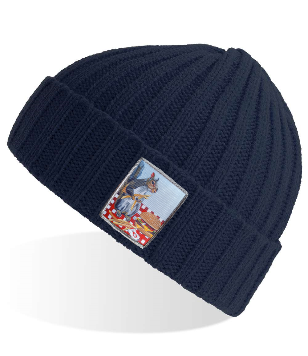 Squirrel Burger Sustainable Cable Knit Beanie - Navy