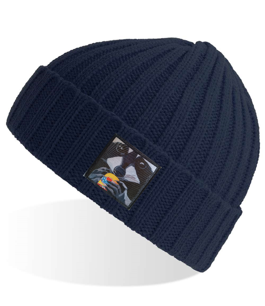 The Snack Kid Raccoon Sustainable Cable Knit Beanie Hats Flyn Hats Navy
