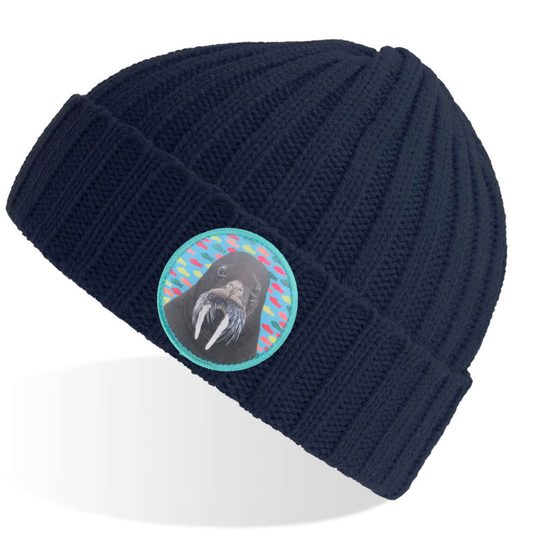 Walrus Dreamin' Sustainable Cable Knit Beanie Hats Flyn Hats Navy