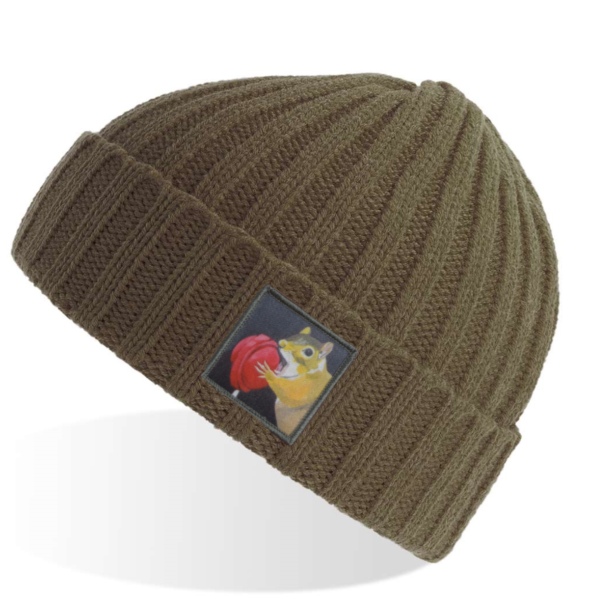 Lolly Chipmunk Sustainable Cable Knit Beanie - Olive