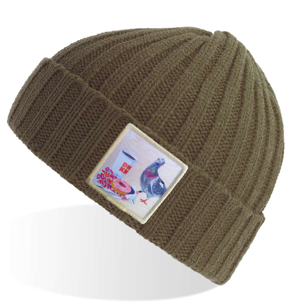 Pigeons Run on Donuts Sustainable Cable Knit Beanie - Olive
