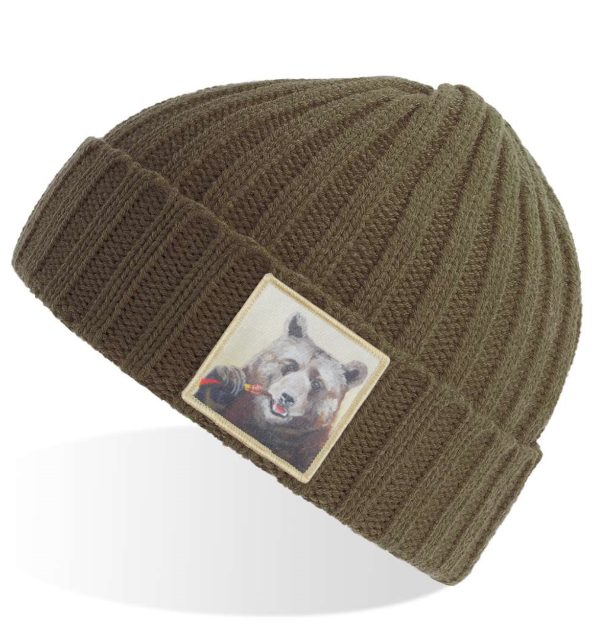 Slim Jimmy Bear Sustainable Cable Knit Beanie - Olive