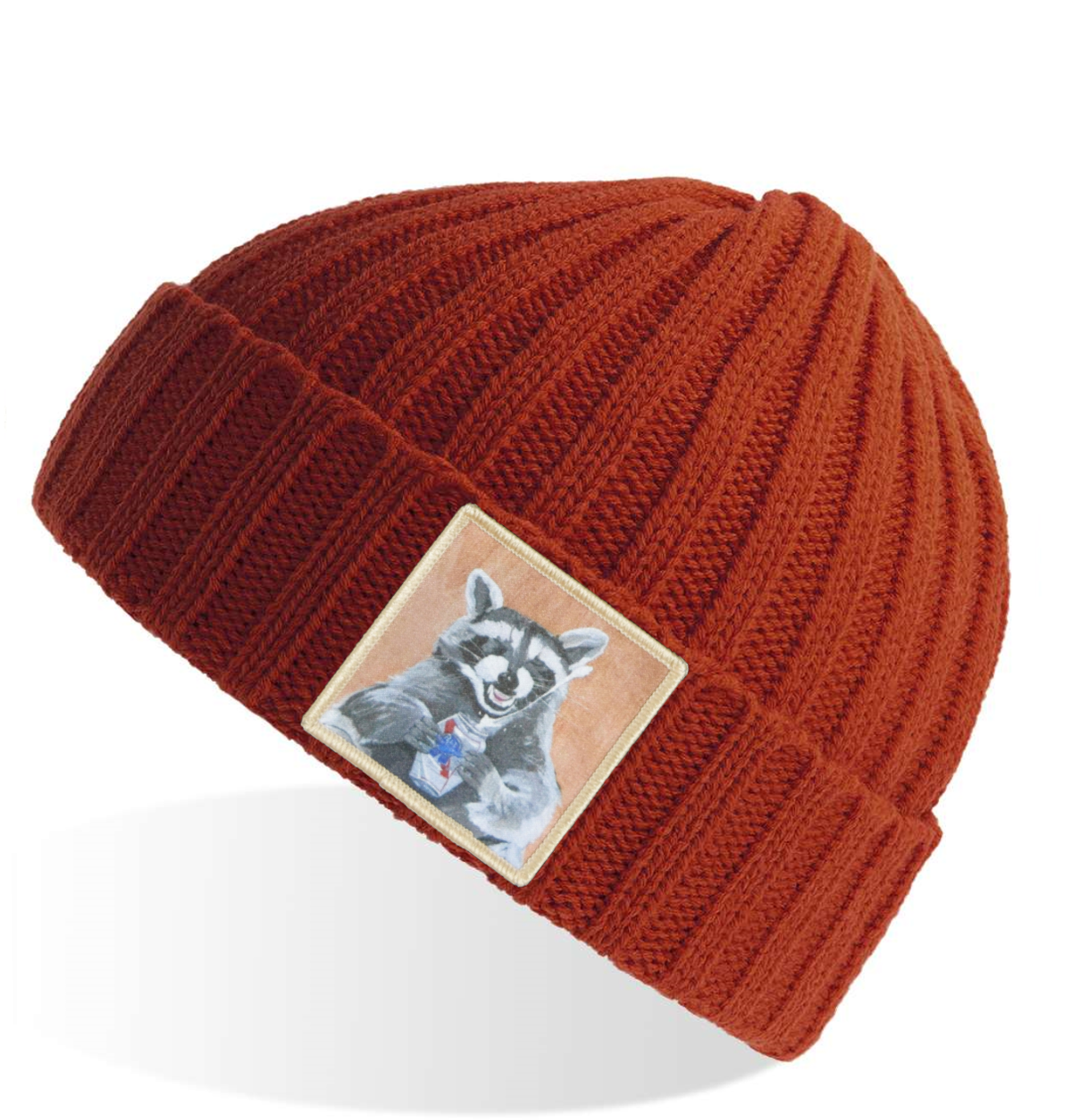 Beer Bandit Raccoon Sustainable Cable Knit Beanie - Rusty