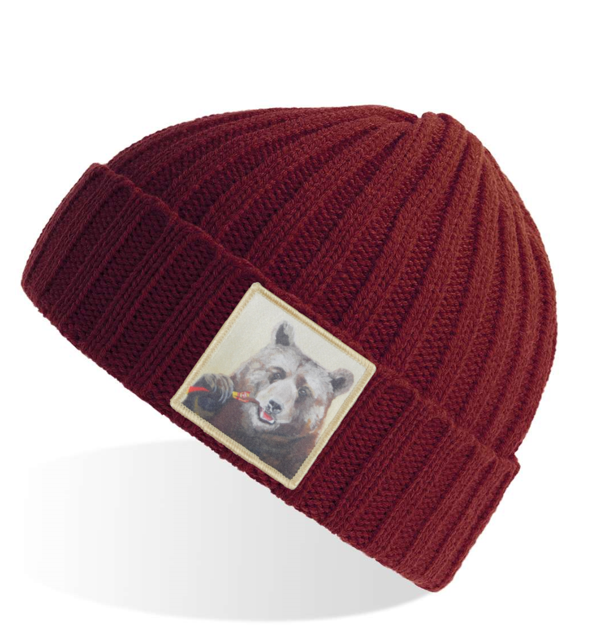 Slim Jimmy Bear Sustainable Cable Knit Beanie - Maroon