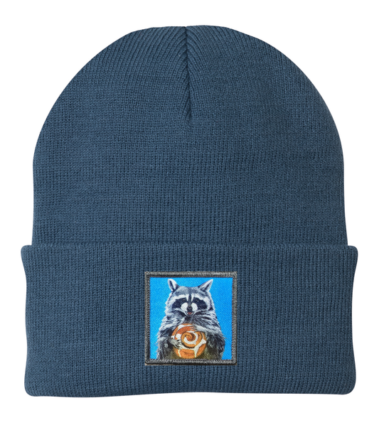 Cinnabun Bandit Raccoon Beanie Hats FlynHats Dusty Blue  