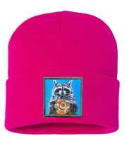 Cinnabun Bandit Raccoon Beanie Hats FlynHats Neon Fuchsia  