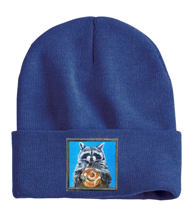 Cinnabun Bandit Raccoon Beanie Hats FlynHats Heather Blue  