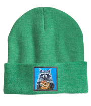 Cinnabun Bandit Raccoon Beanie Hats FlynHats Heather Green  