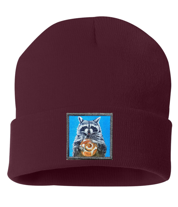 Cinnabun Bandit Raccoon Beanie Hats FlynHats Maroon  