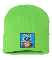 Cinnabun Bandit Raccoon Beanie Hats FlynHats Neon Green  