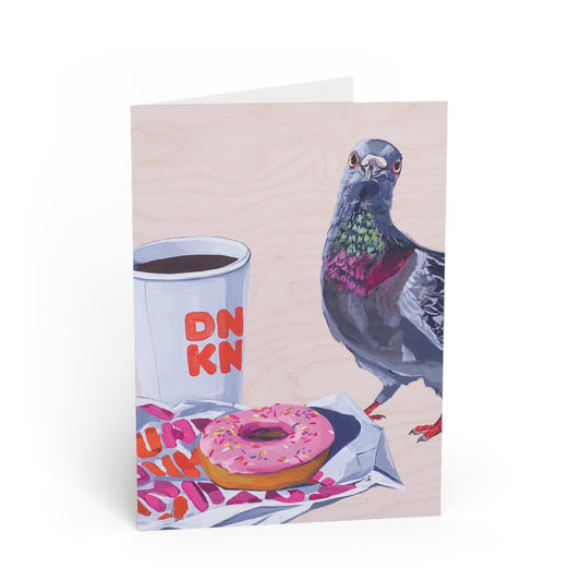 Pigeons Run On Donuts Greeting Card Flyn_Costello_Art