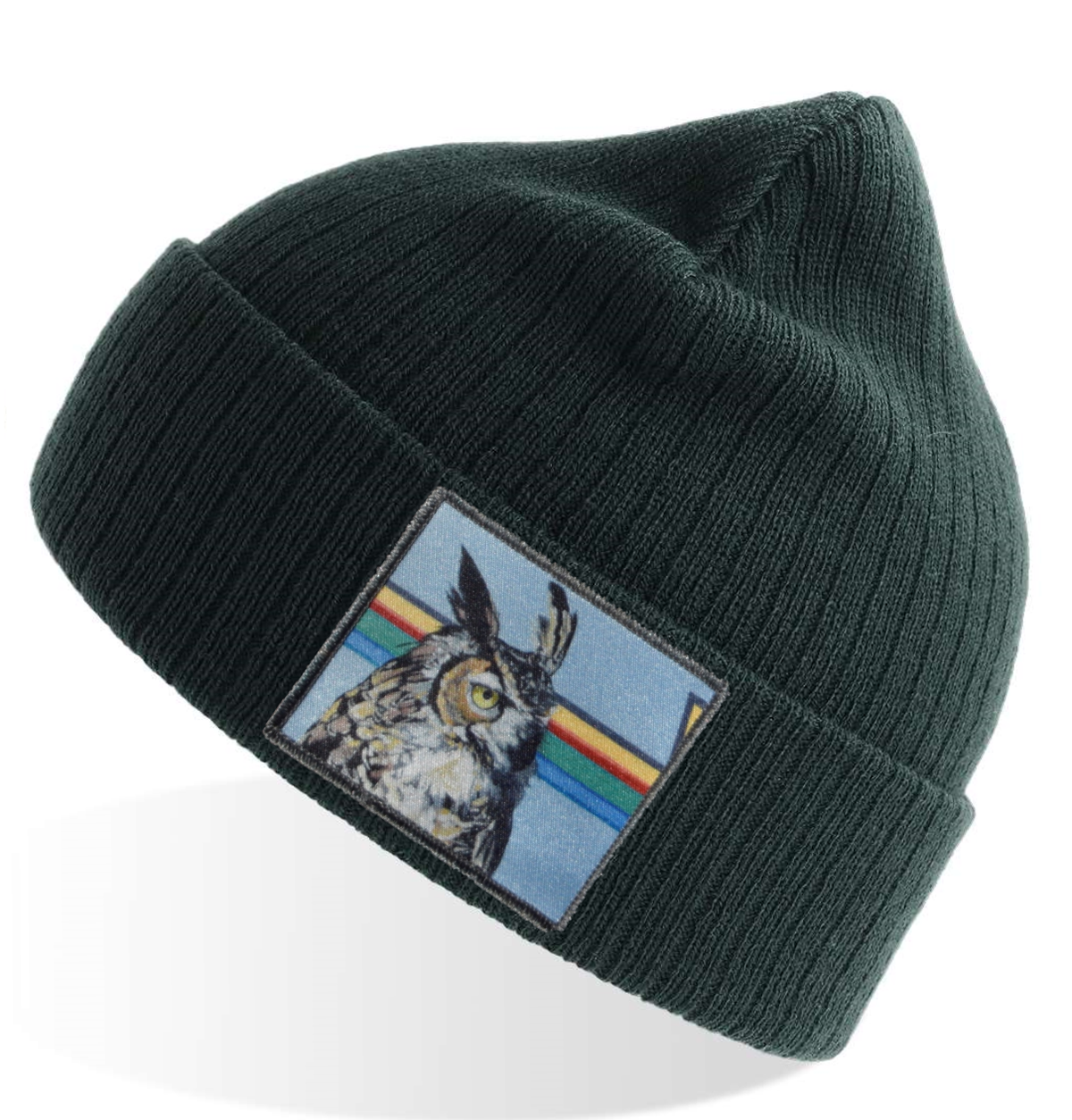 Red Gaia Owl Sustainable Rib Knit Beanie - Green