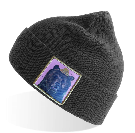 Hot Pink Honey Bear Sustainable Rib Knit Beanie Hats Flyn Hats Grey