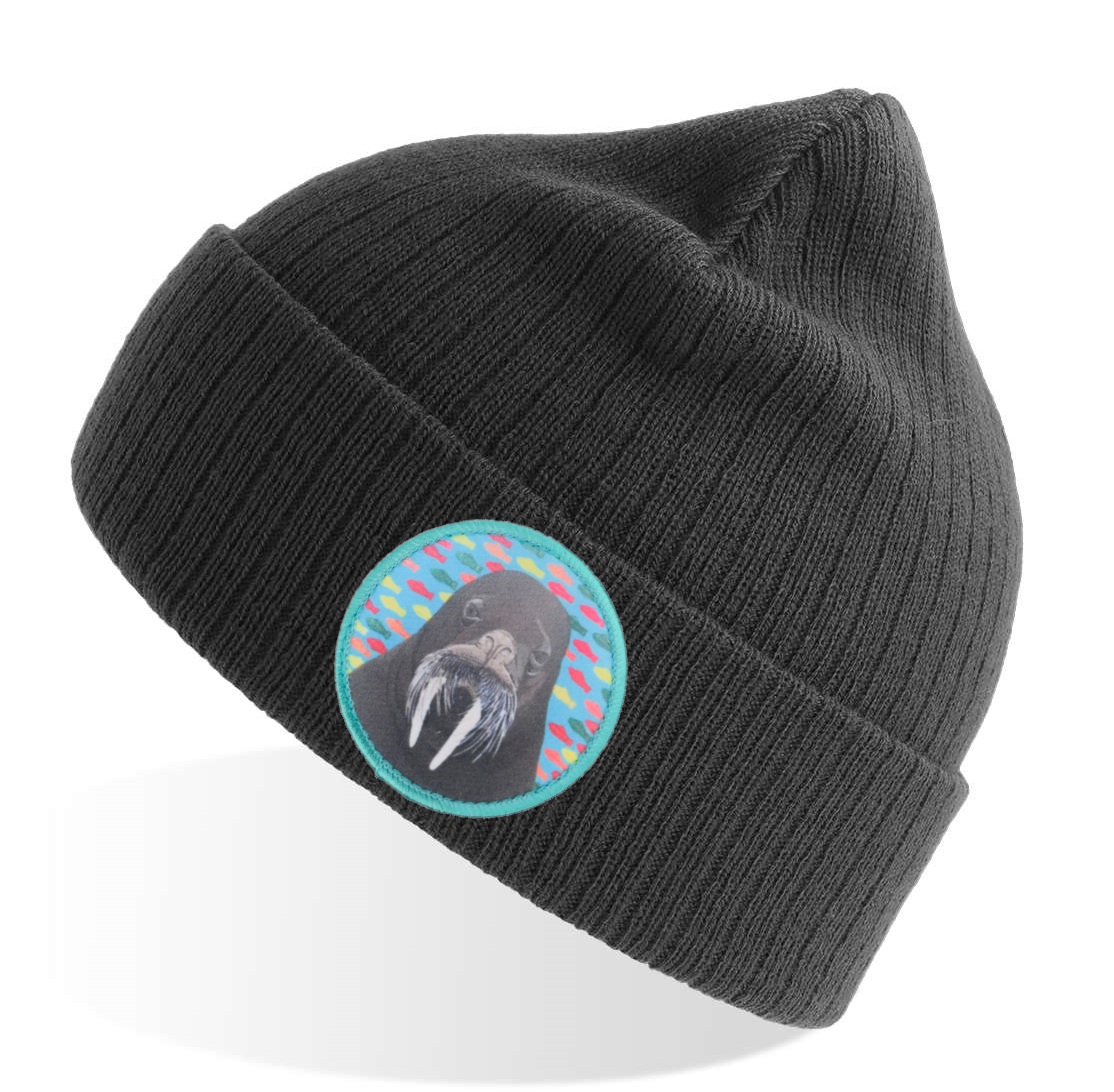 Walrus Dreamin' Sustainable Rib Knit Beanie - Grey