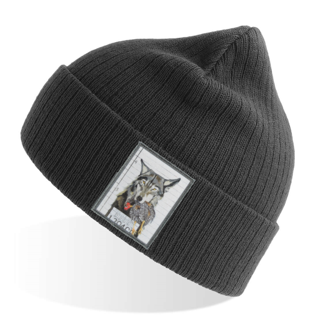 The Usual Suspects: Wolf Sustainable Rib Knit Beanie - Grey