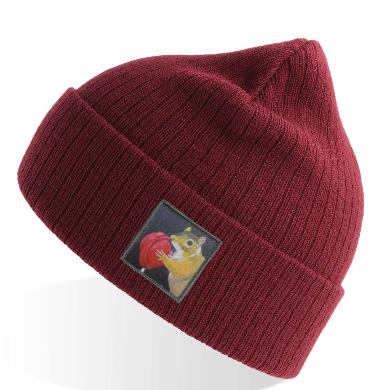 Lolly Chipmunk Sustainable Rib Knit Beanie - Maroon