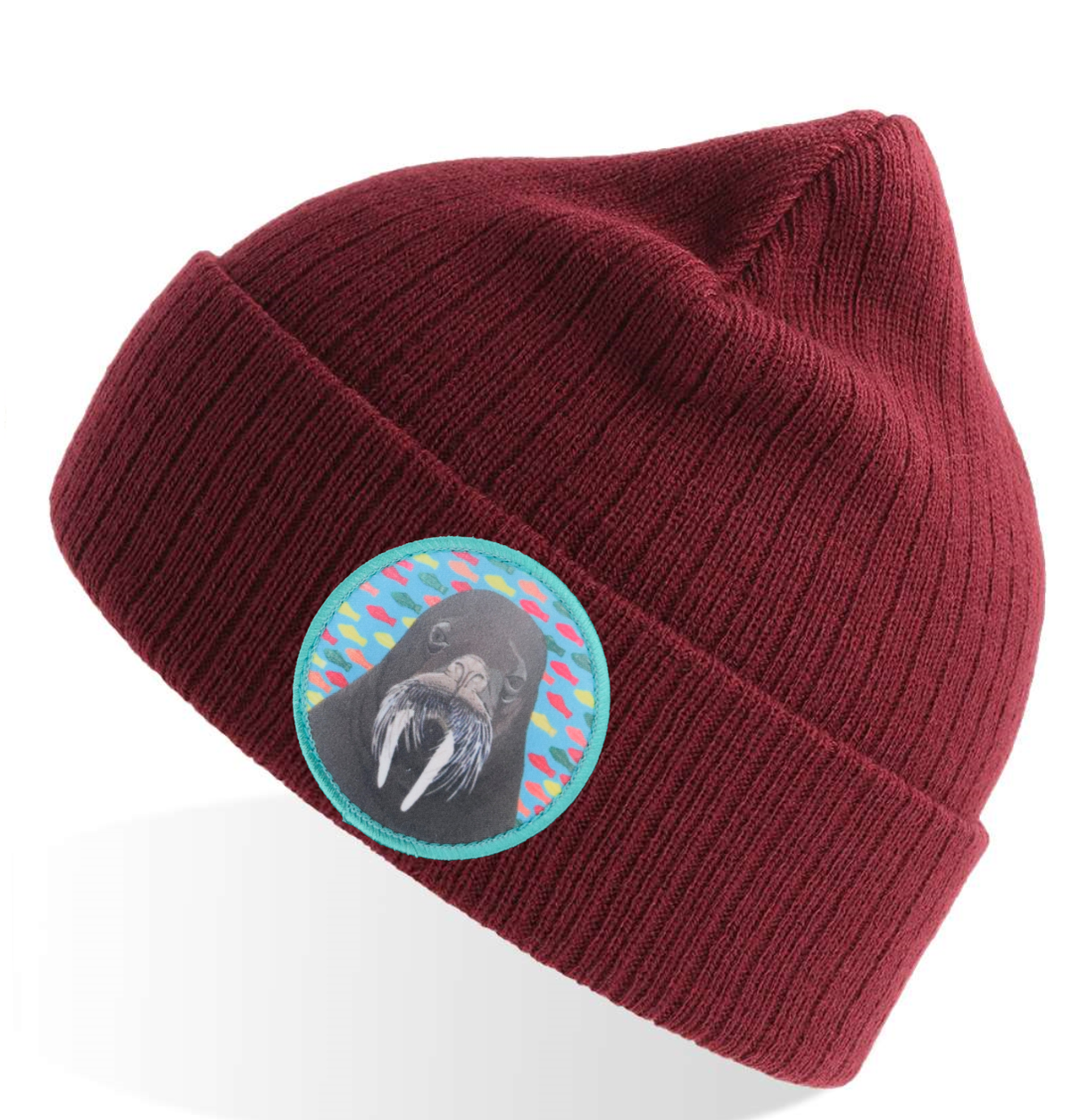 Walrus Dreamin' Sustainable Rib Knit Beanie - Maroon