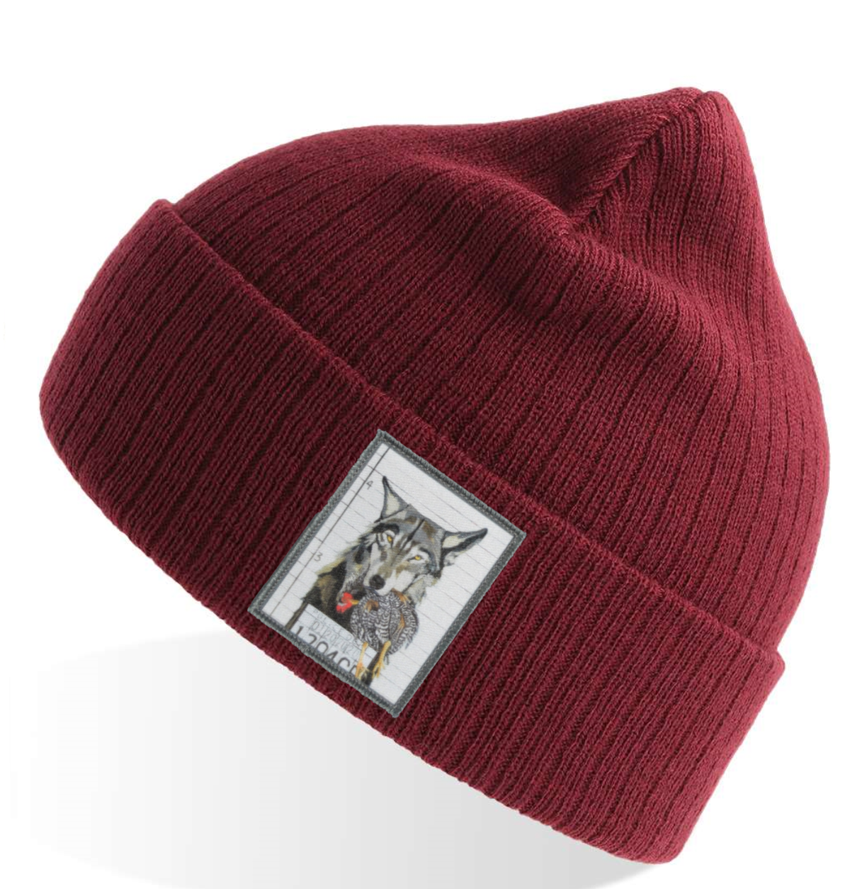 The Usual Suspects: Wolf Sustainable Rib Knit Beanie - Maroon
