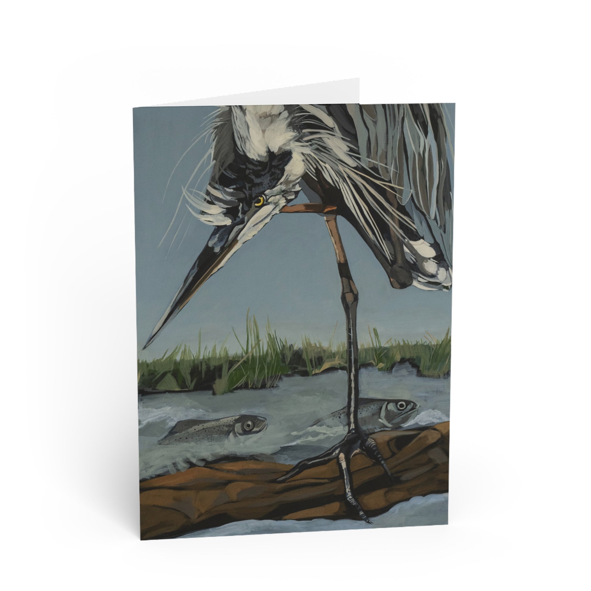 Blue Heron Fishing Greeting Card Flyn_Costello_Art