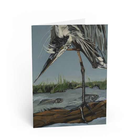 Blue Heron Fishing Greeting Card Flyn_Costello_Art