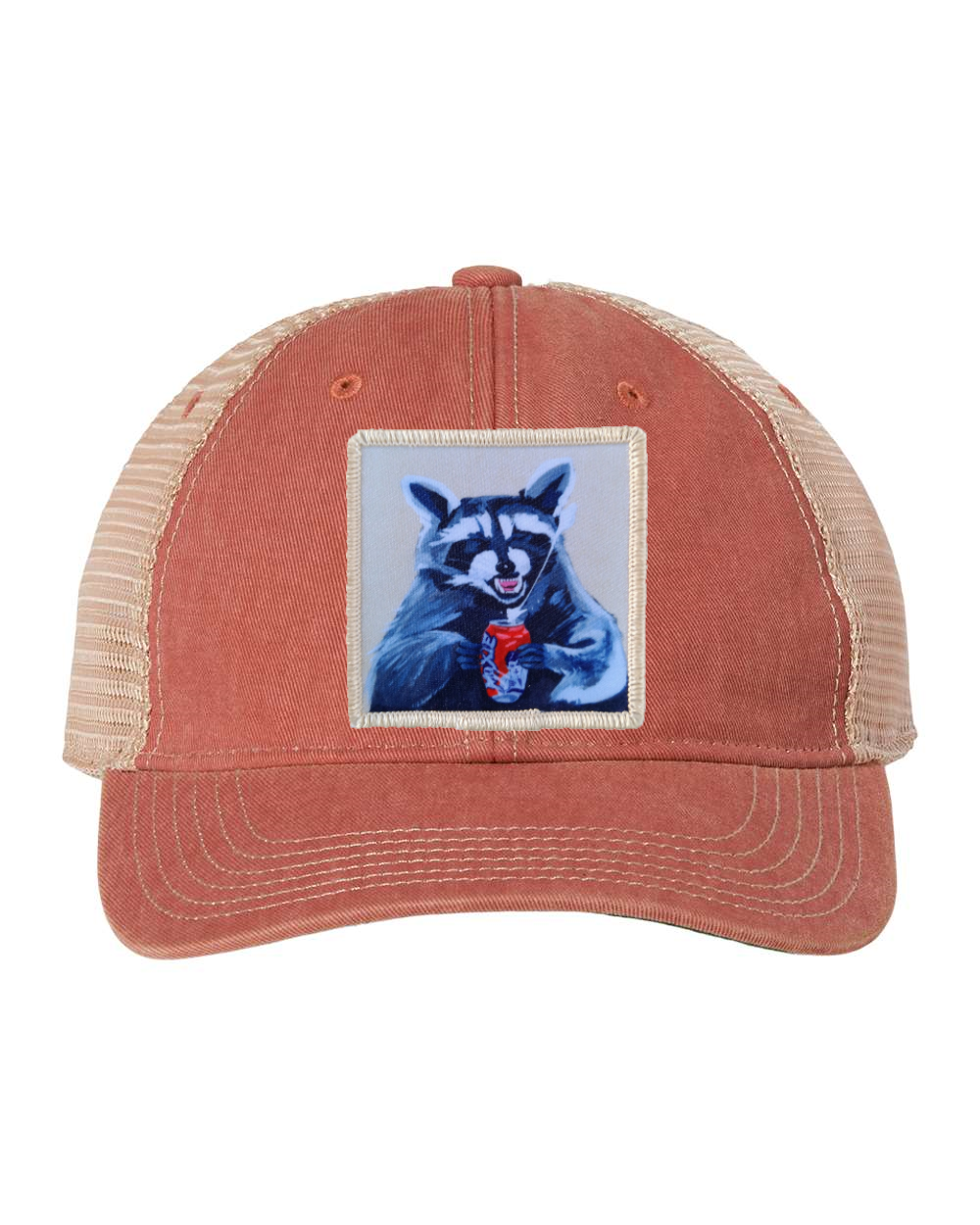 Camp Crasher Raccoon Unstructured Trucker Hat - Nantucket Red