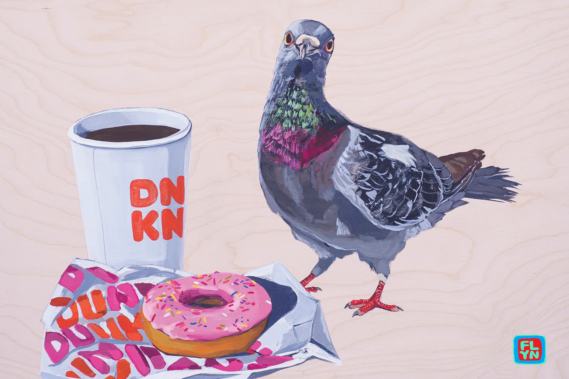 Pigeons Run On Donuts 6"x9" Print Prints Flyn_Costello_Art   