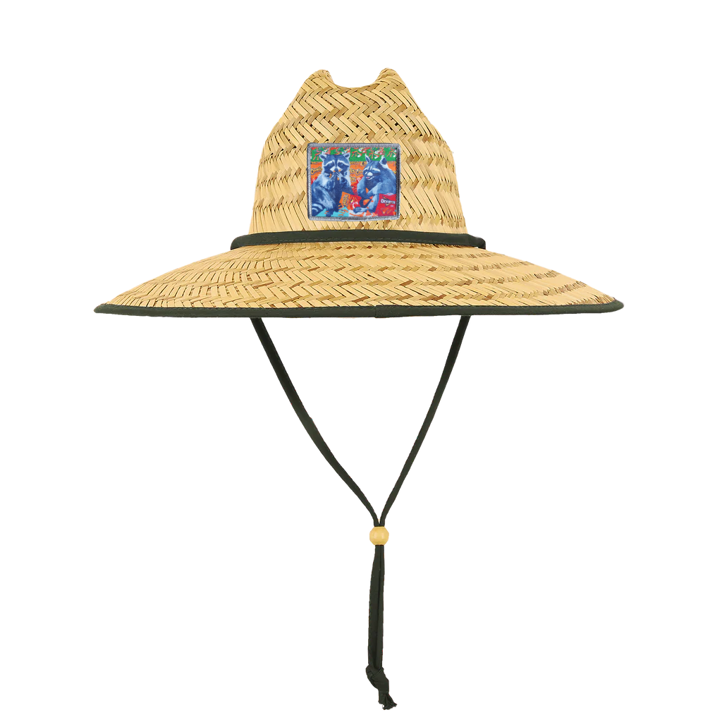 Junkfood Bandits Raccoon Straw Lifeguard Hat - Natural