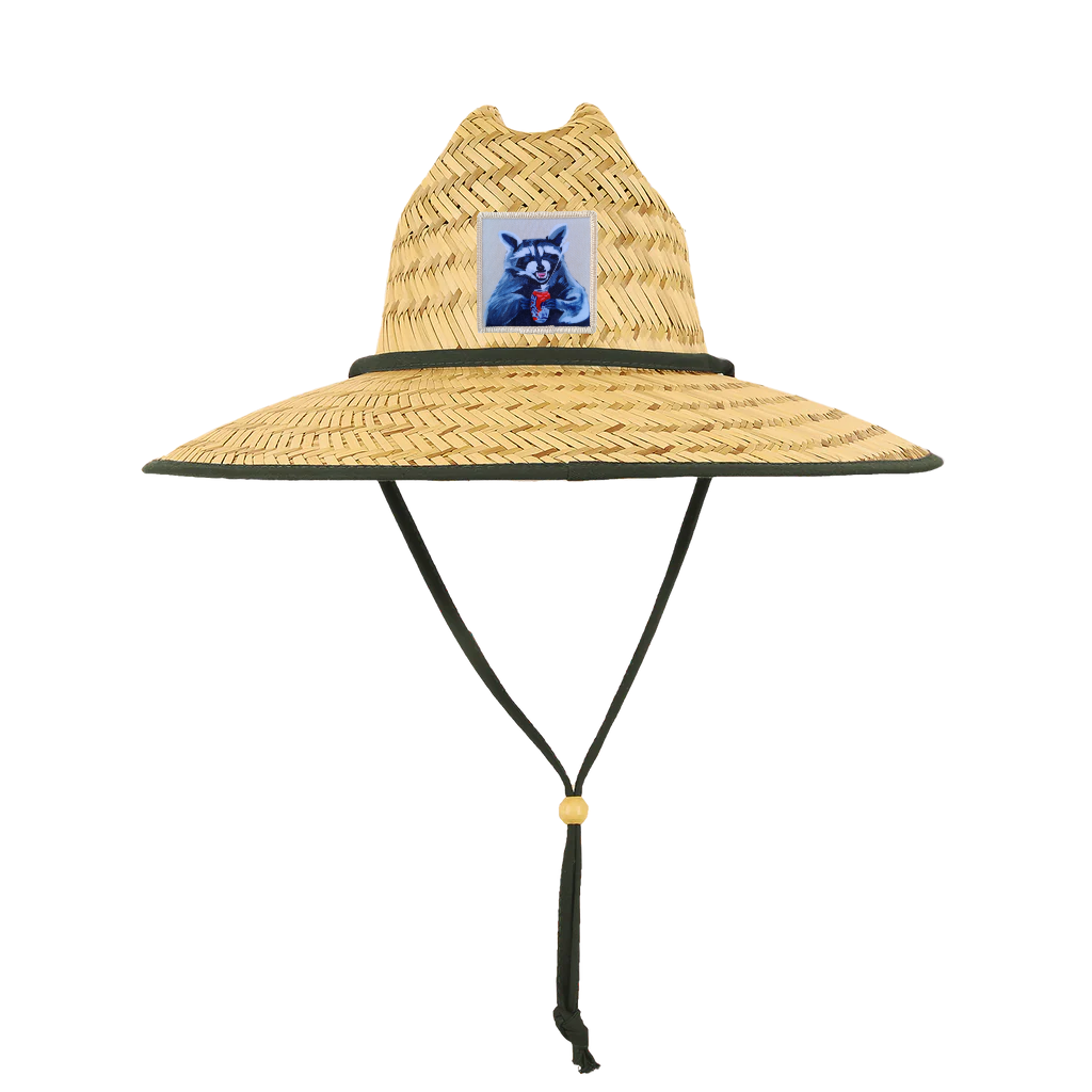 Camp Crasher Raccoon Straw Lifeguard Hat - Natural