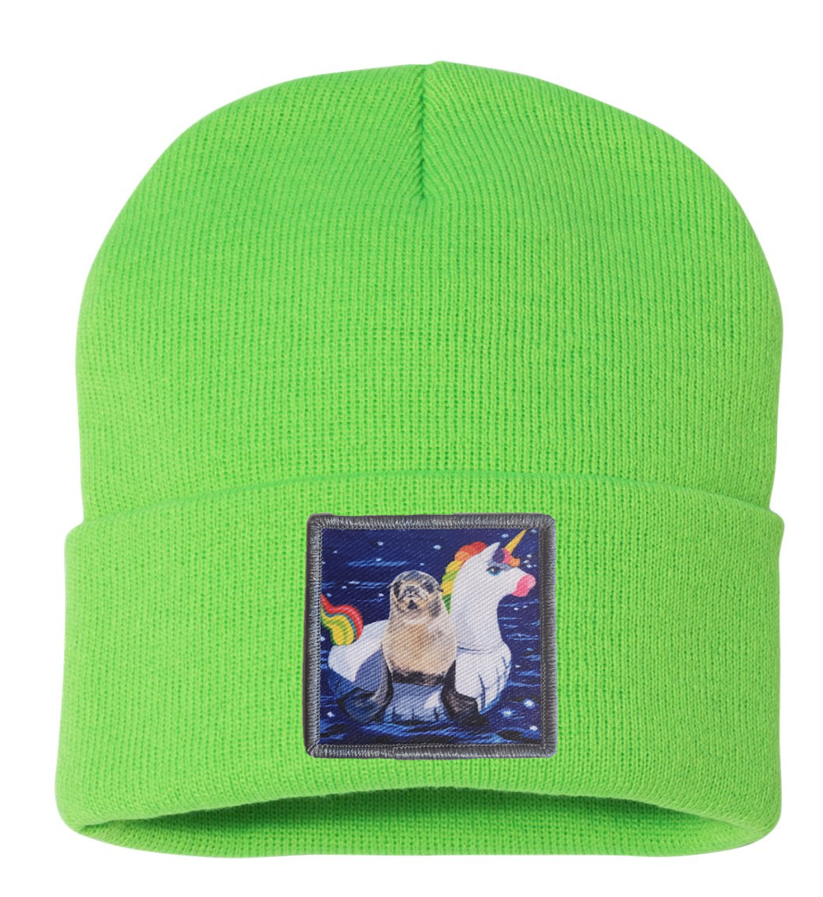 Unicorn Drifter Seal Beanie Hats Flyn Costello Neon Green  
