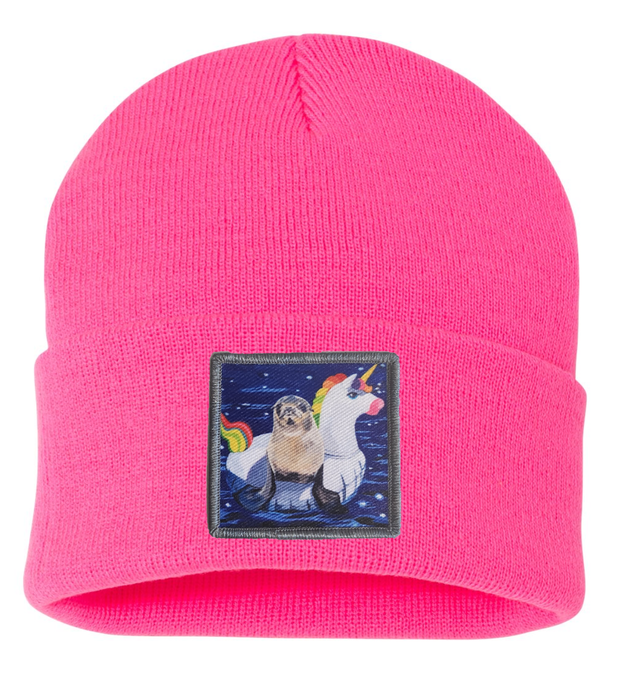Unicorn Drifter Seal Beanie Hats Flyn Costello Neon Pink  