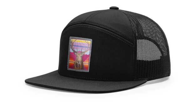 Black Seven Panel Hats Flyn Costello Elk  